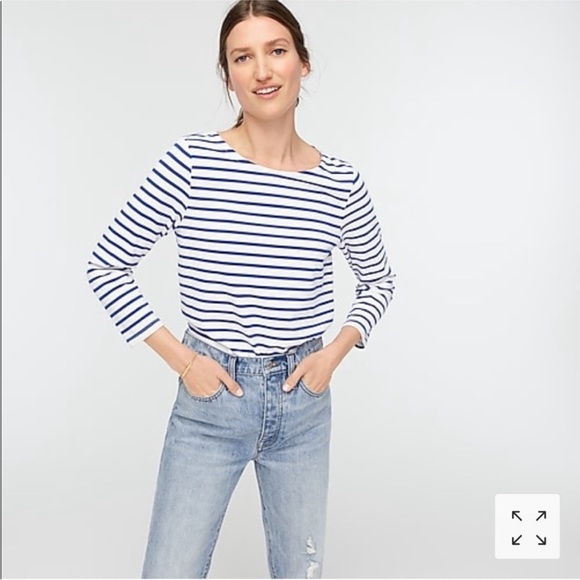 🐢SOLD🐢 J. Crew Top XS White Red Striped Long Sleeve Tie Back Casual Classic - Picture 1 of 11